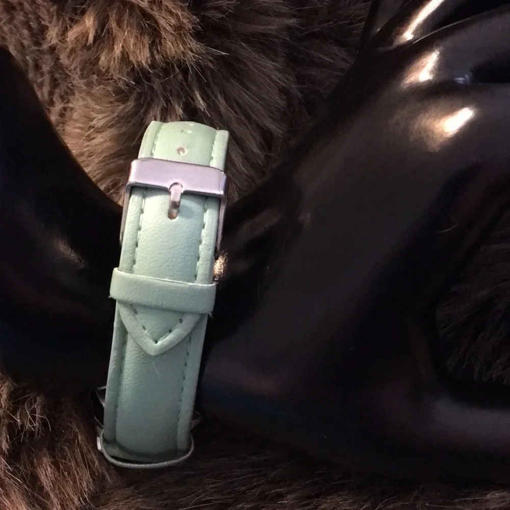 Ladies crystal quilt mint imitation leather watch